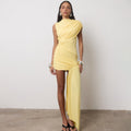 Slim Fit Bodycon Dress - Round Neck Ruched Irregular Hem Sleeveless Sexy Dress