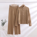Fall-Winter Casual Fashion Knit Stand Collar Wide Leg Cardigan + Pants 2-Piece Set