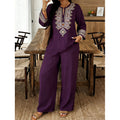 Women's Ethnic Long Sleeve Lace Trim Set 2026 | 2 Piece Outfit Set - White