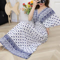 Women's Chinese French Short Sleeve V-Neck Printed Dress + Skirt 2026 - 1-1#