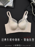 舒适聚拢上托缎面BC中薄牛奶杯软圈内衣女调整型收副乳防垂文胸