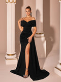Women's Satin Mermaid Evening Gown - Slim Side Slit