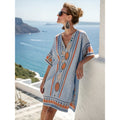 Bohemian Print V-Neck Loose Beach Dress, Summer Sun Protection