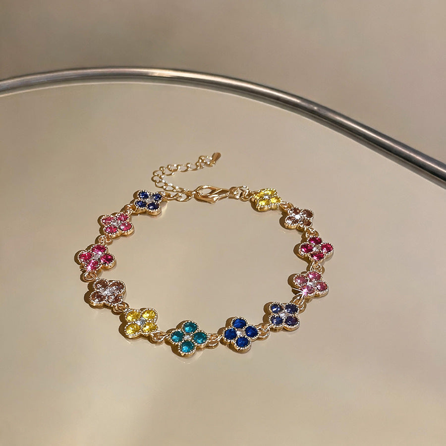 Rhinestone Four-Leaf Clover Bracelet - view 11