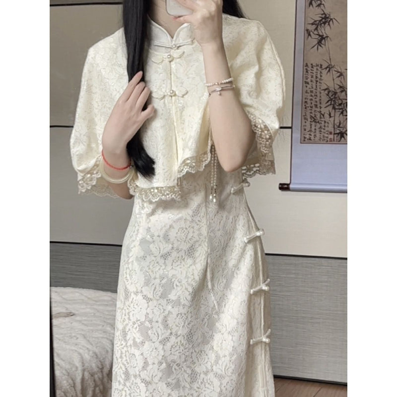 Women's Spring-Summer New Chinese Elegant Qipao Dress + Dress 2-Piece Set 2026 - Two-Piece Set