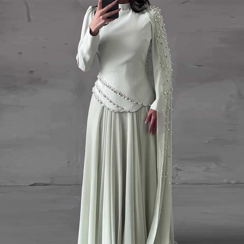 2026 Crystal-Trimmed Shawl Light Green Elegant Long Dress Set