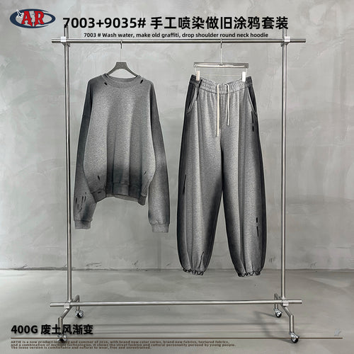ARTIE Men's Wasteland Spray-Dye Distressed Graffiti Loose Fit Hoodie & Pants Set