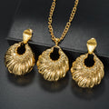 Middle East Fashionable Jewelry Overseas Electroformed Style Copper Gold Plated Press Pattern Necklace Earrings Set 2-Piece Set Banquet Accessory