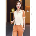 Summer Fashion Designer Short Sleeve Lapel Collar Loose Wide Leg Pants + Top 2-Piece Set