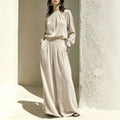 Fall-Winter Casual Slimming Velvet Pleated Wide Leg Pants + Top 2-Piece Set