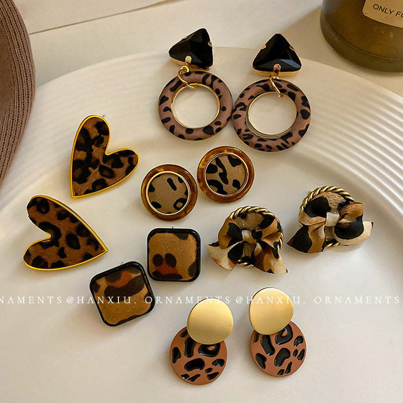 Leopard Print Heart Geometric Earrings - view 3