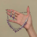 Banquet Focus Dot Purple Teardrop Cubic Zirconia Necklace Light Luxury Premium Evening Gown Clavicle Chain Design Detail Niche