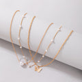 AliExpress Simple Choker Pearl Butterfly 3 Layer Necklace Geometric Beaded Chain Multi-Layer Clavicle Chain Women N6320