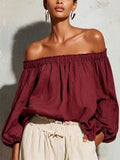 Casual Linen Cotton Lantern Sleeve Off-Shoulder Lantern Shirt
