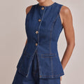Spring-Summer Fashion Sleeveless Waist-Tie High Waist Loose Shorts Set
