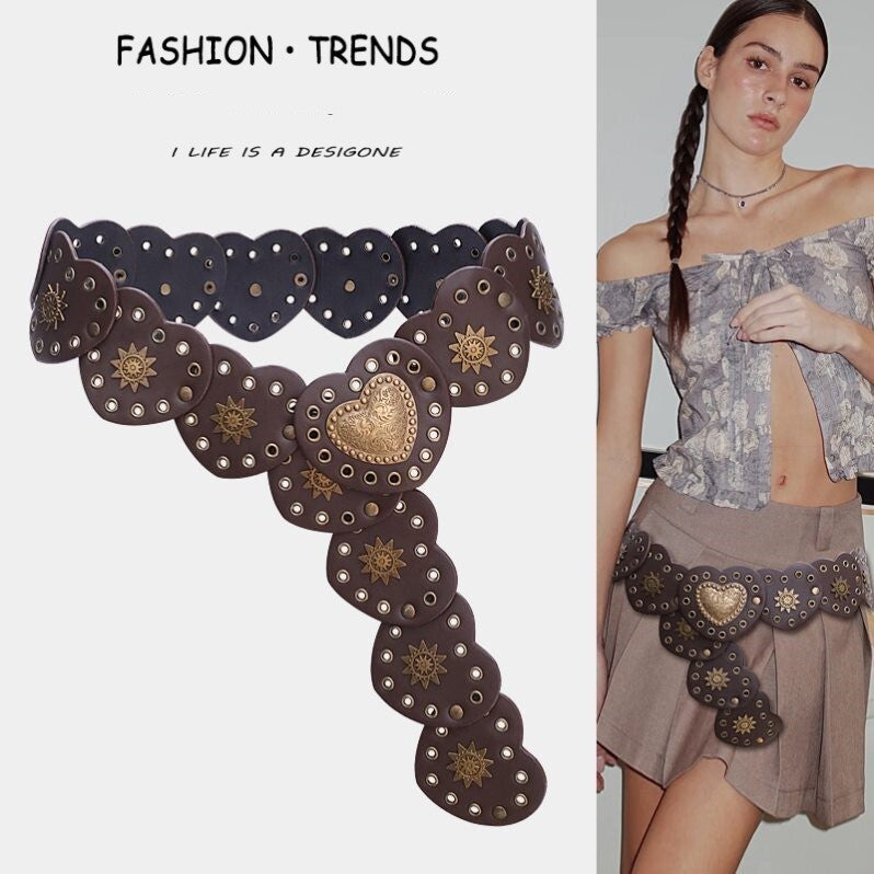 Vintage Punk Leather Heart Belt - view 3