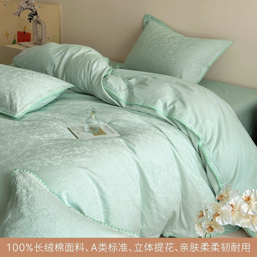 Pink Leaf Fragrance Raised Jacquard Cotton 4-Piece Bedding Set - view 4
