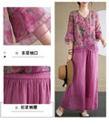 Women's Summer Artistic Retro Printed Wide Leg Pants + Top 2-Piece Set 2026 - Rose Red Set