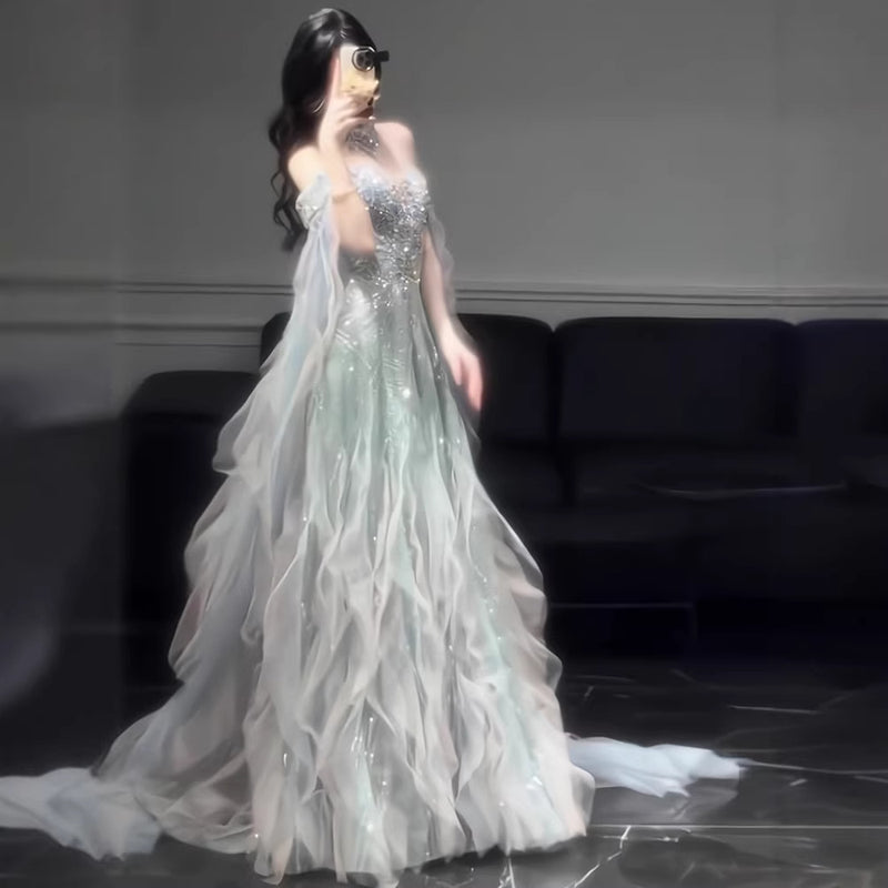 Off-Shoulder Ball Gown - Luxury Elegant Prom Dress for Hosting and Performance