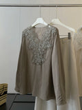 Summer Slimming Linen Cotton Lace Long Sleeve V-Neck Patchwork Heavy Shirt