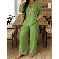 Women's Ethnic Long Sleeve Lace Trim Set 2026 | 2 Piece Outfit Set - White
