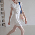 EGKA French Embroidered Short Sleeve A-Line Fitted Dress