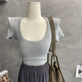 ins pure lust style short-sleeved slim u-neck bottoming short t-shirt women's clavicle-exposing low-