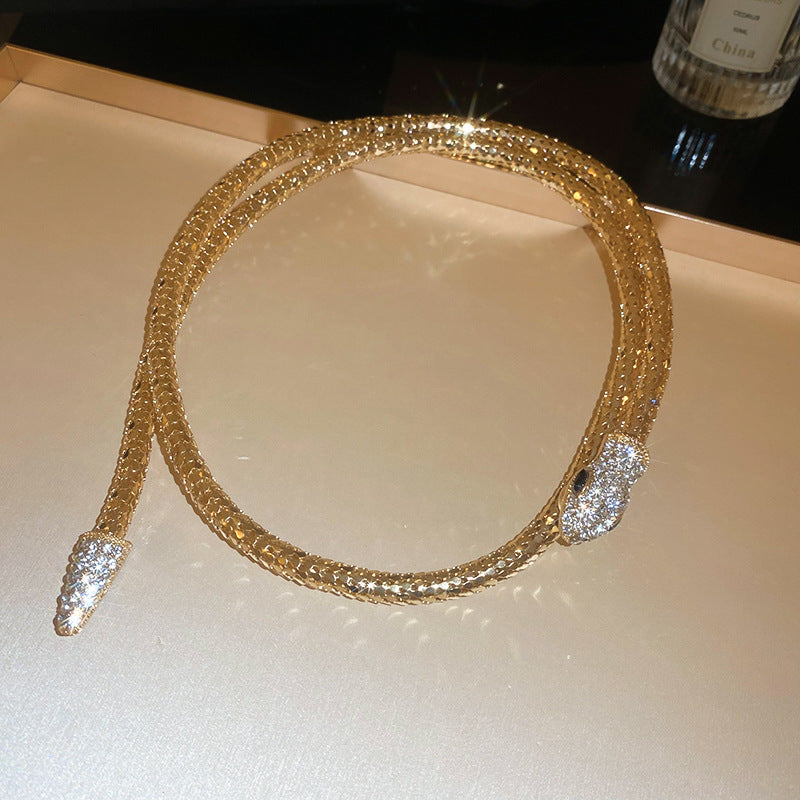 Silver Snake Chain Rhinestone Necklace - view 8