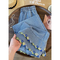Fashion Versatile Lace Embroidered High Waist Loose Straight Leg Wide Leg Pants + Pants