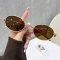 Small-Frame Oval Round Sunglasses New UV-Proof Retro Si Pattern Breeze Influencer Street Snap Style of Premium Sunglasses