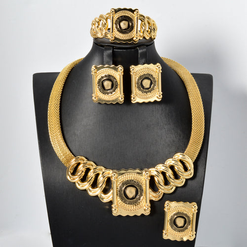 Overseas Western Retro Statement Gold Plated Portrait Necklace Bracelet Set Earrings Ring Bohemian Breeze Women Set