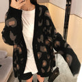 Women's Fall-Winter Korean Fashion Knit Wool Long Sleeve Loose Leopard Sweater + Card - Pink