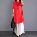 Summer Artistic Plus Size Cotton Short Sleeve Loose Mid-Length Long Wide Leg Pants + Shirt Set