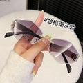 Rimless Beveled Polygon Women Sunglasses Premium Light Luxury Gold Silk No Rim Sunglasses Driving Sun-Proof Glasses
