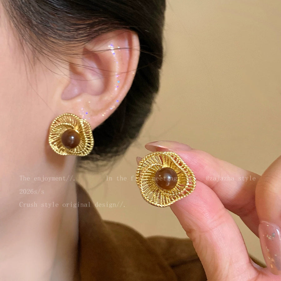 Vintage Openwork Flower Stud Earrings - view 3