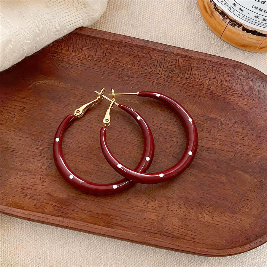 Vintage Enamel Polka Dot Hoop Earrings - view 7