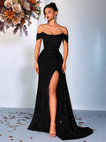 Women's Off-Shoulder Strapless Sequin Mermaid Slim Fit Slimming Evening Gown ...