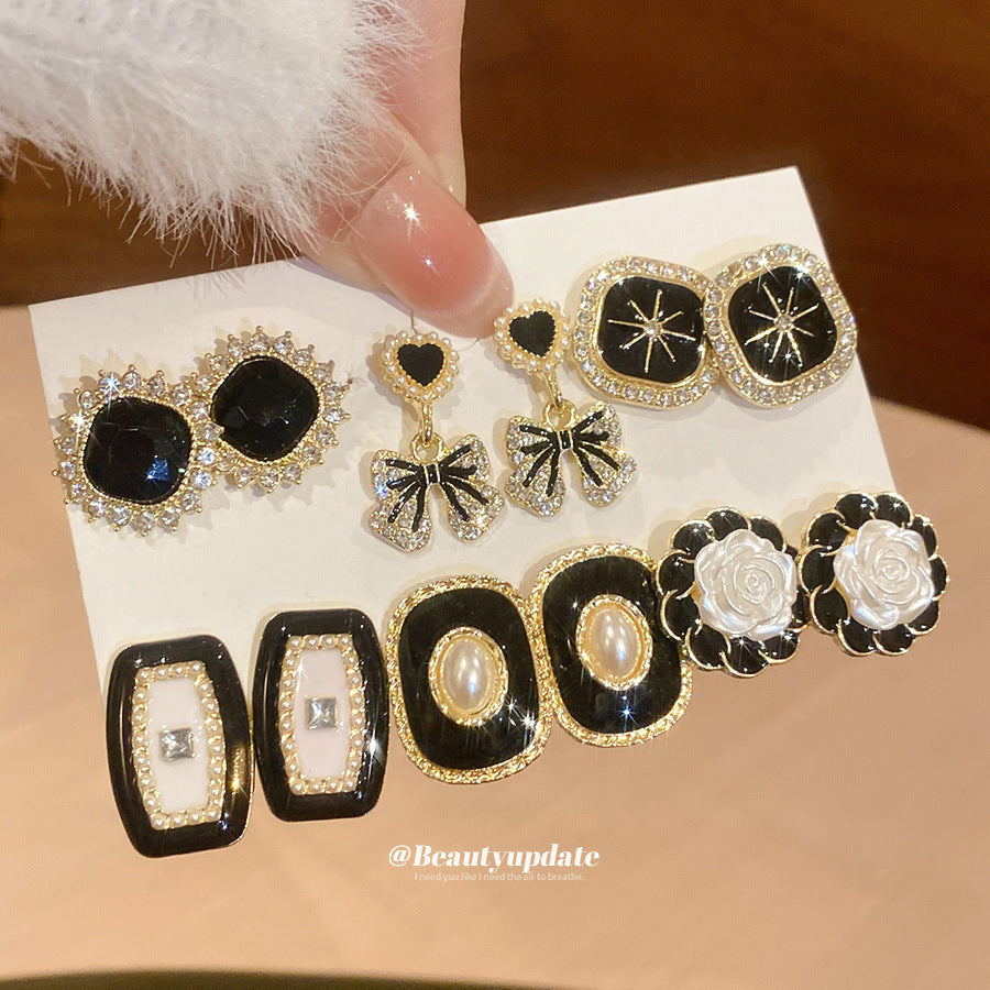French Enamel Flower and Pearl Stud Earring Set - view 6