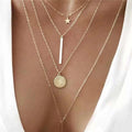 EU/US Import Necklace New Fashionable Personality Five-Point Star Wand Horizontal Round Lens Alloy Multi-Layer Necklace Women 5919