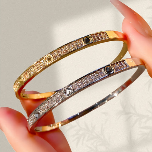 Card Home Light Luxury Starry Sky Bangle Two Row Crystal Slim Cut Rhinestone Bracelet Women Coated 18K Copper Gold Plated Unisex Versatile