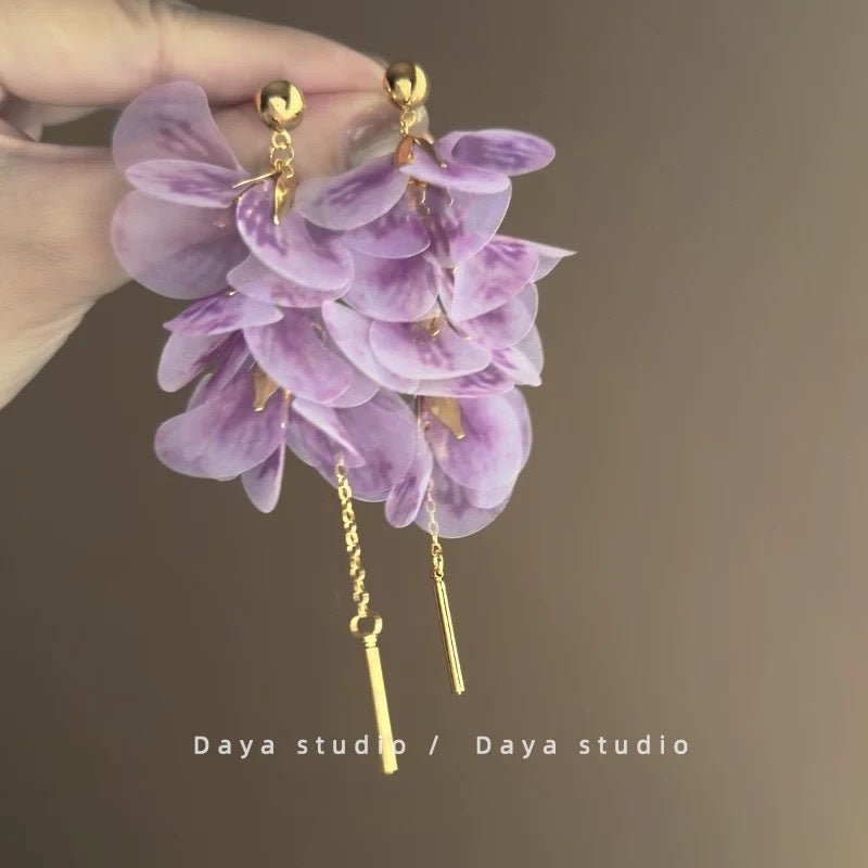 Purple Raffia Openwork Flower Tassel Earrings - view 8