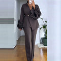 Formal Long Sleeve Lace Trim Pants 2-Piece Set