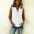 Summer Casual Linen Cotton Sleeveless V-Neck Lapel Collar Loose Shirt + Tank Top