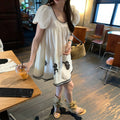 im向 Jennie同款~重工莱赛尔连衣裙女夏蕾丝刺绣短款温柔娃娃裙