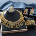 Overseas Dubai Gold 18K Statement Geometric Cutout Mini Set Colorful Crystal Necklace Bracelet Set Earrings Ring Middle East Set Women