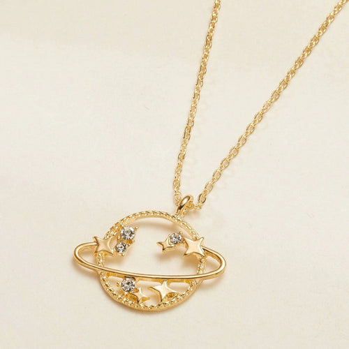 New Import Fashionable Alloy Cutout Rhinestone Planet Necklace Simple Star Rhinestone Small Cosmos Women Necklace