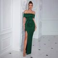 Women's Off-Shoulder Pleated Sexy Elegant Socialite Evening Gown Party