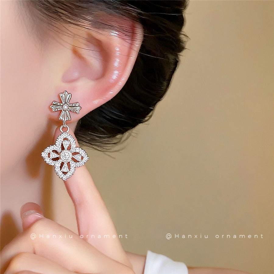 Korean Zircon Flower Stud Earrings - view 3