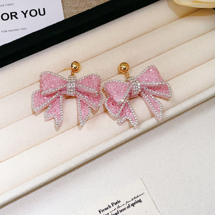 Pearl Flower Rhinestone Tassel Drop Earrings - view 11