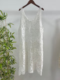 Women's Summer Bohemian Vacation Crochet Sleeveless Hollow-Out Loose Crochet Dress + - Blue (Single)